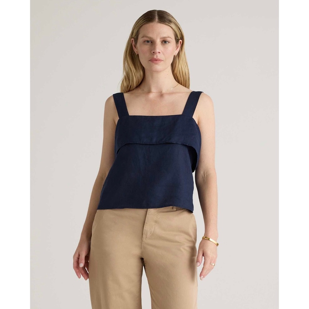 NWT Quince 100% European Linen Square Neck Tank Navy Size XL